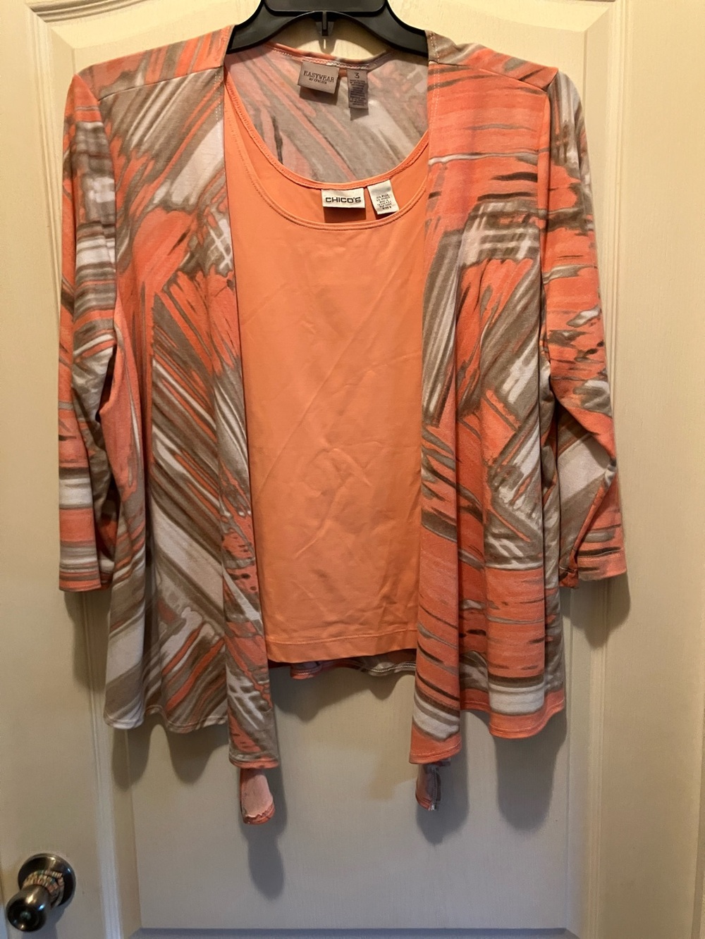 Chico's Coral & Gray Open-Front Blazer Cardigan
